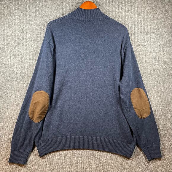 Chaps Henley Pullover Sweater Men's XXL Blue Elbow Patches Outdoors Preppy - Picture 9 of 10